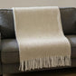 55" X 70" Stone And White Cotton Blend Woven Herringbone Plush Throw Blanket with Fringe