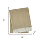 55" X 70" Stone And White Cotton Blend Woven Herringbone Plush Throw Blanket with Fringe