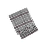 55" X 70" Light Gray And Brown Cotton Blend Woven Plaid Plush Throw Blanket with Fringe