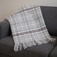 55" X 70" Light Gray And Brown Cotton Blend Woven Plaid Plush Throw Blanket with Fringe