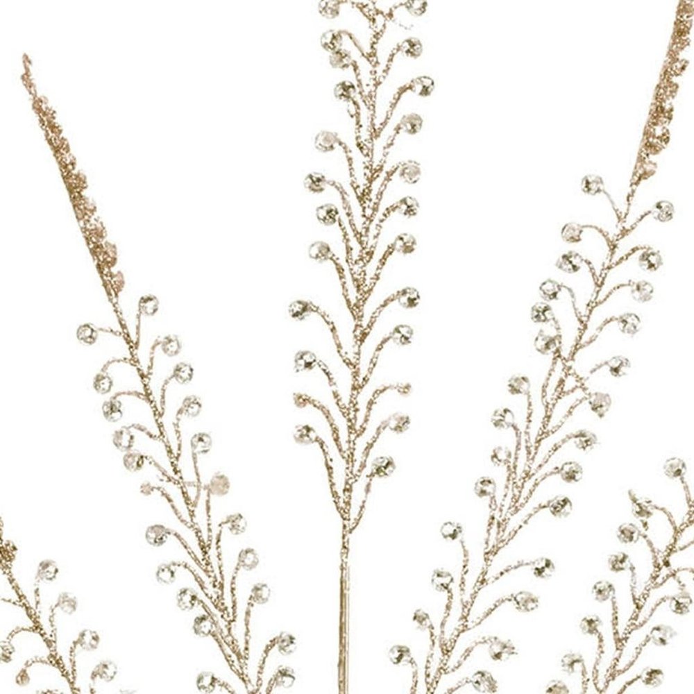 Set of Two Gold And Clear Faux Crystal Beaded Linear Fern Wreath Sprays