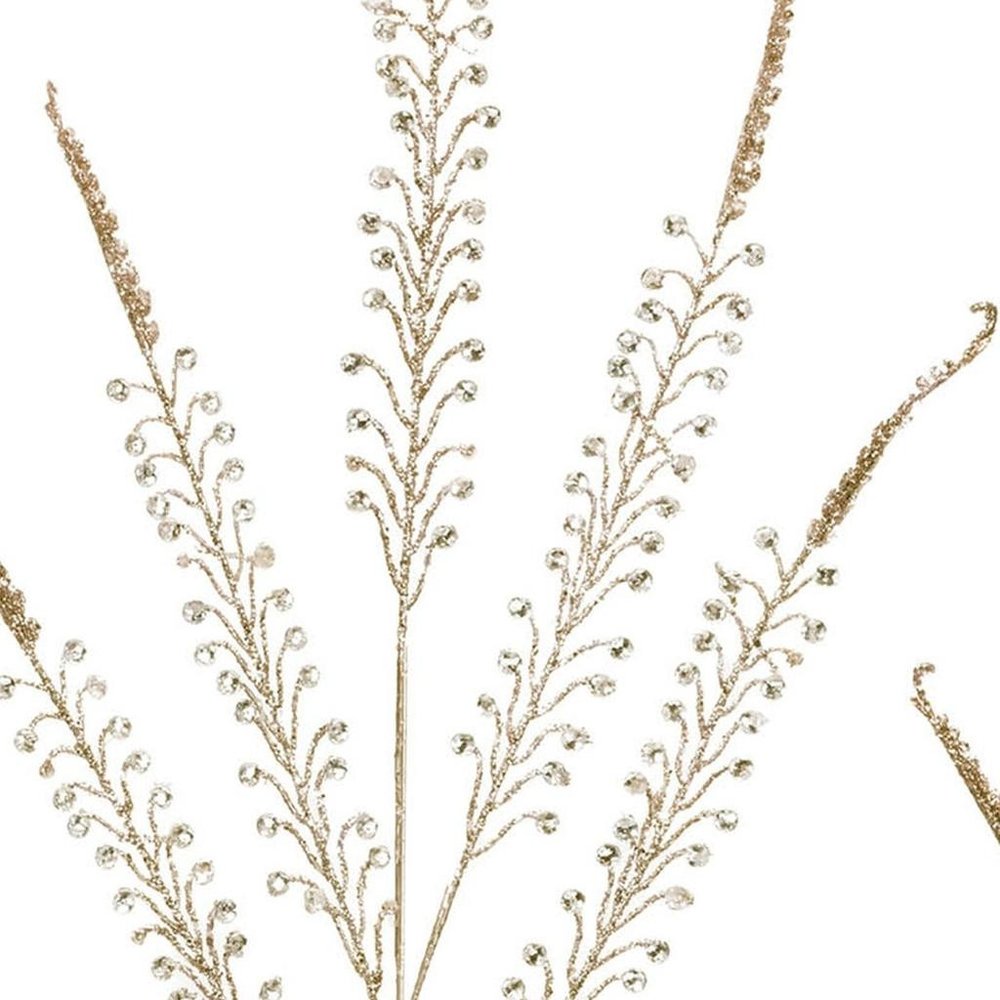 Set of Two Gold And Clear Faux Crystal Beaded Linear Fern Wreath Sprays