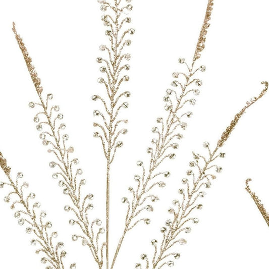 Set of Two Gold And Clear Faux Crystal Beaded Linear Fern Wreath Sprays