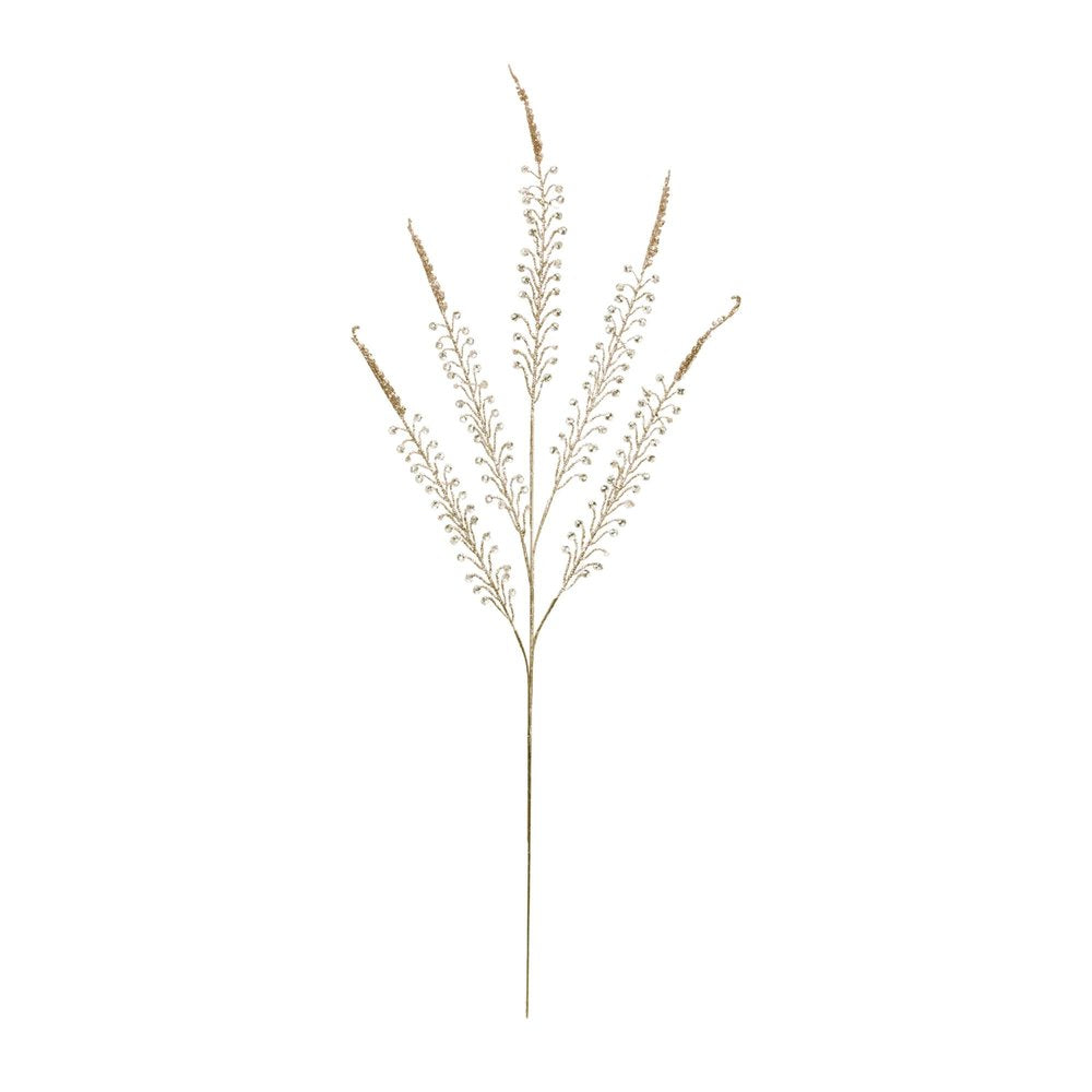 Set of Two Gold And Clear Faux Crystal Beaded Linear Fern Wreath Sprays