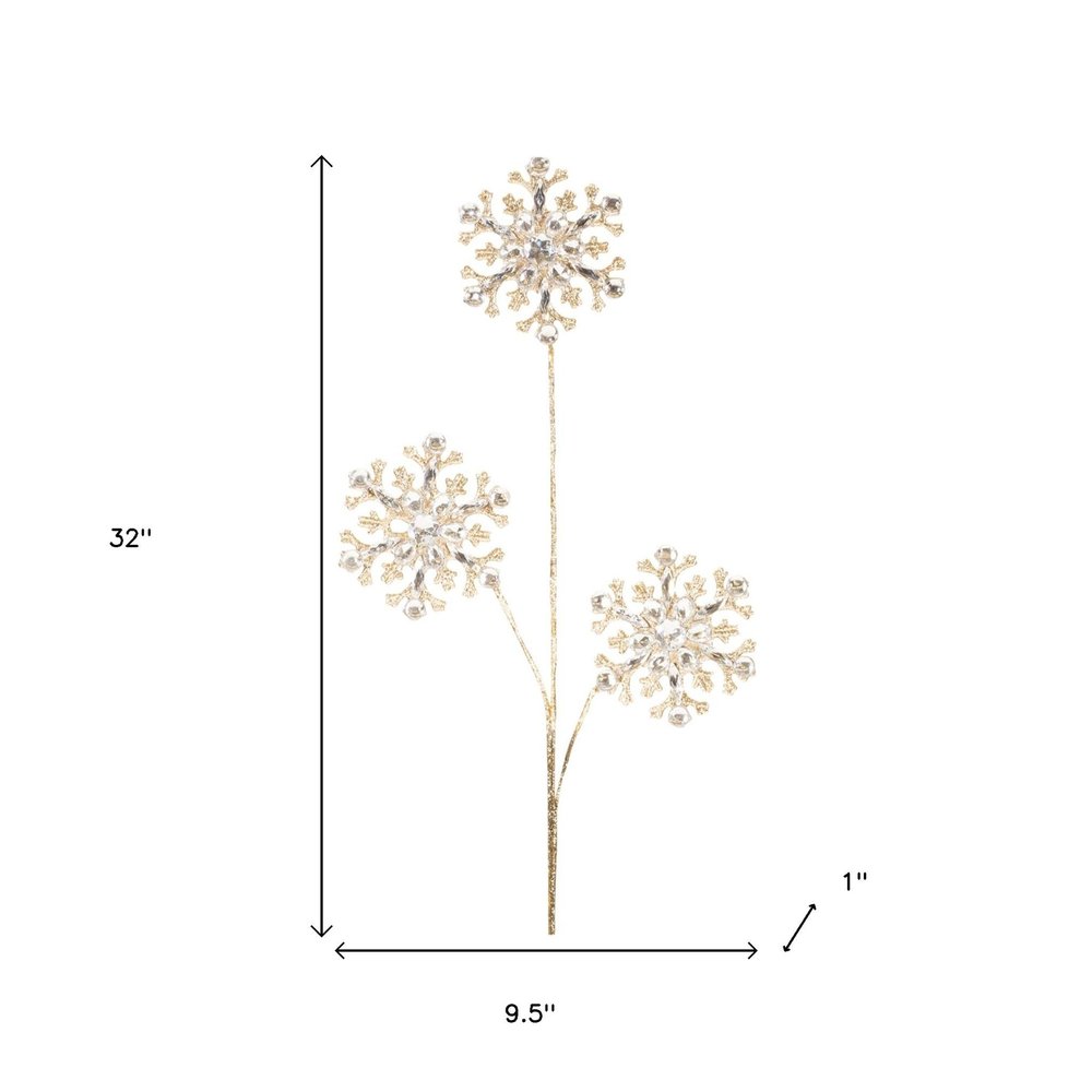 Set of Two Gold And Clear Faux Crystal Beaded Linear Snowflake Wreath Sprays