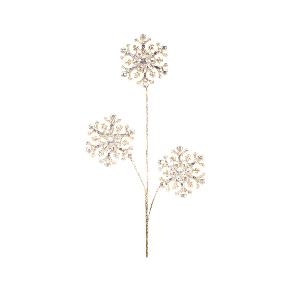 Set of Two Gold And Clear Faux Crystal Beaded Linear Snowflake Wreath Sprays