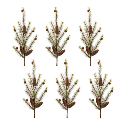 Set of Six 10" Green And Brown Artificial Pine