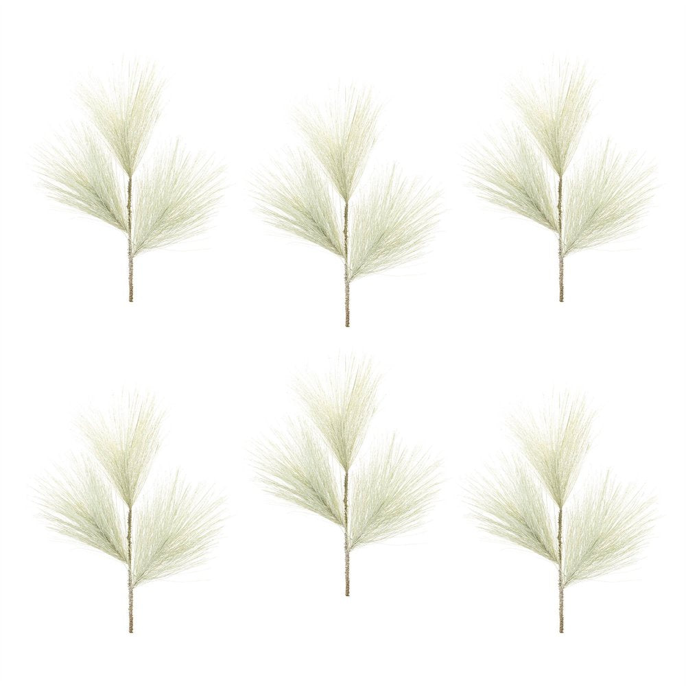 Set of Six 17" Green And White Artificial Pine
