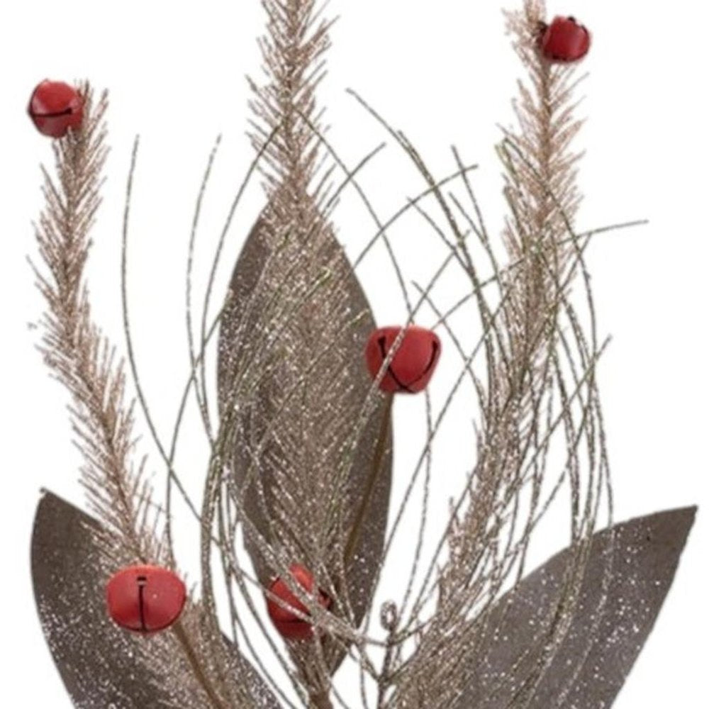 Set of Six 9" Silver Champagne And Red Artificial Pine