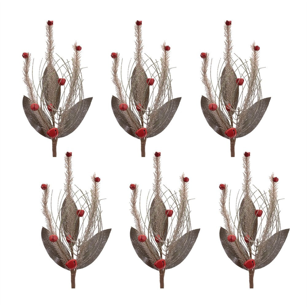 Set of Six 9" Silver Champagne And Red Artificial Pine