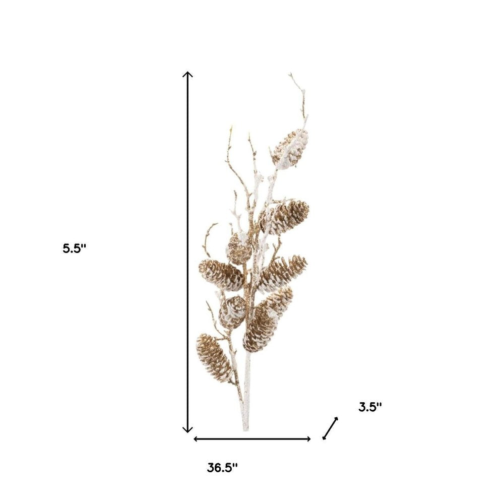 Set of Six 37" White And Gold Artificial Pine