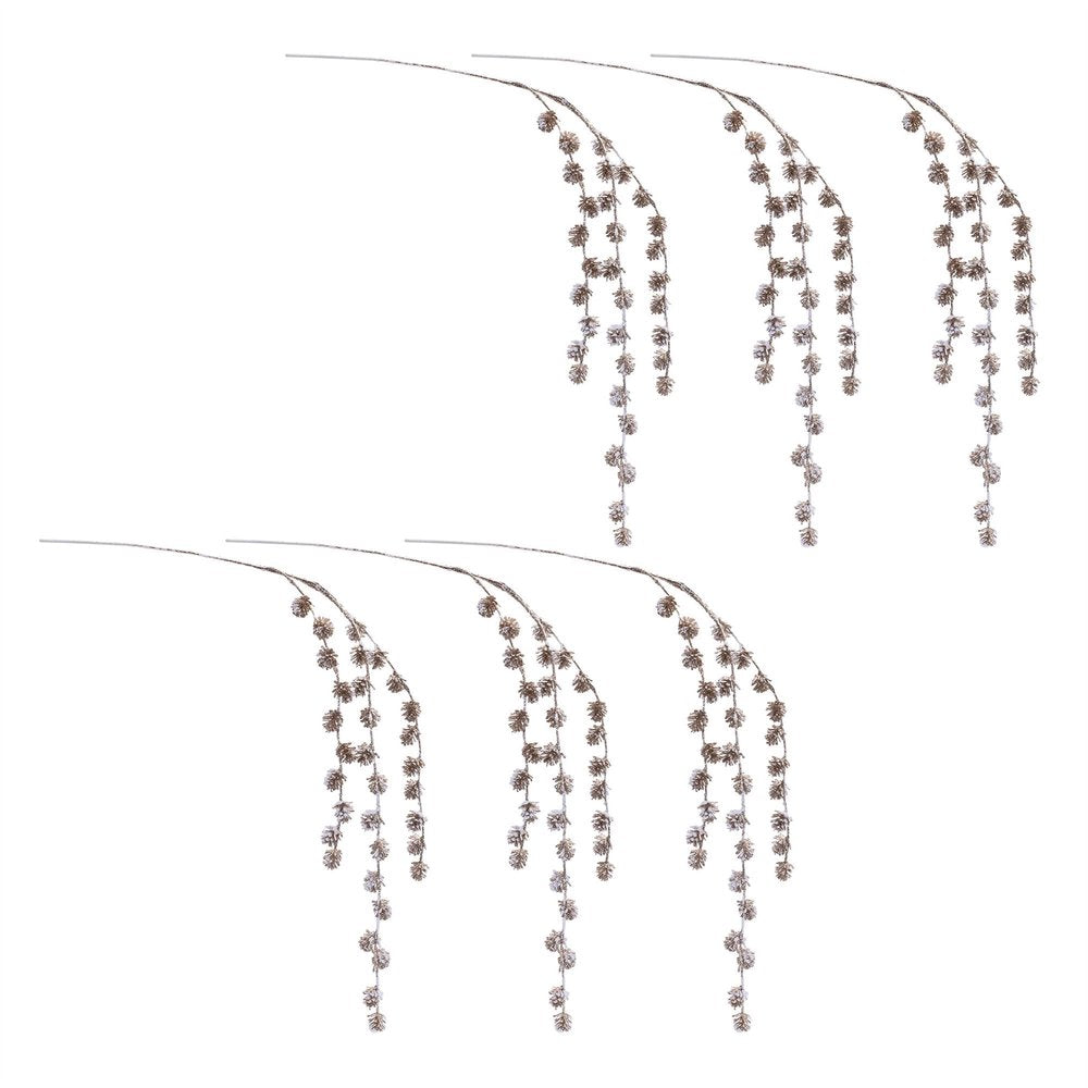 Set of Six 8" White And Gold Artificial Pine