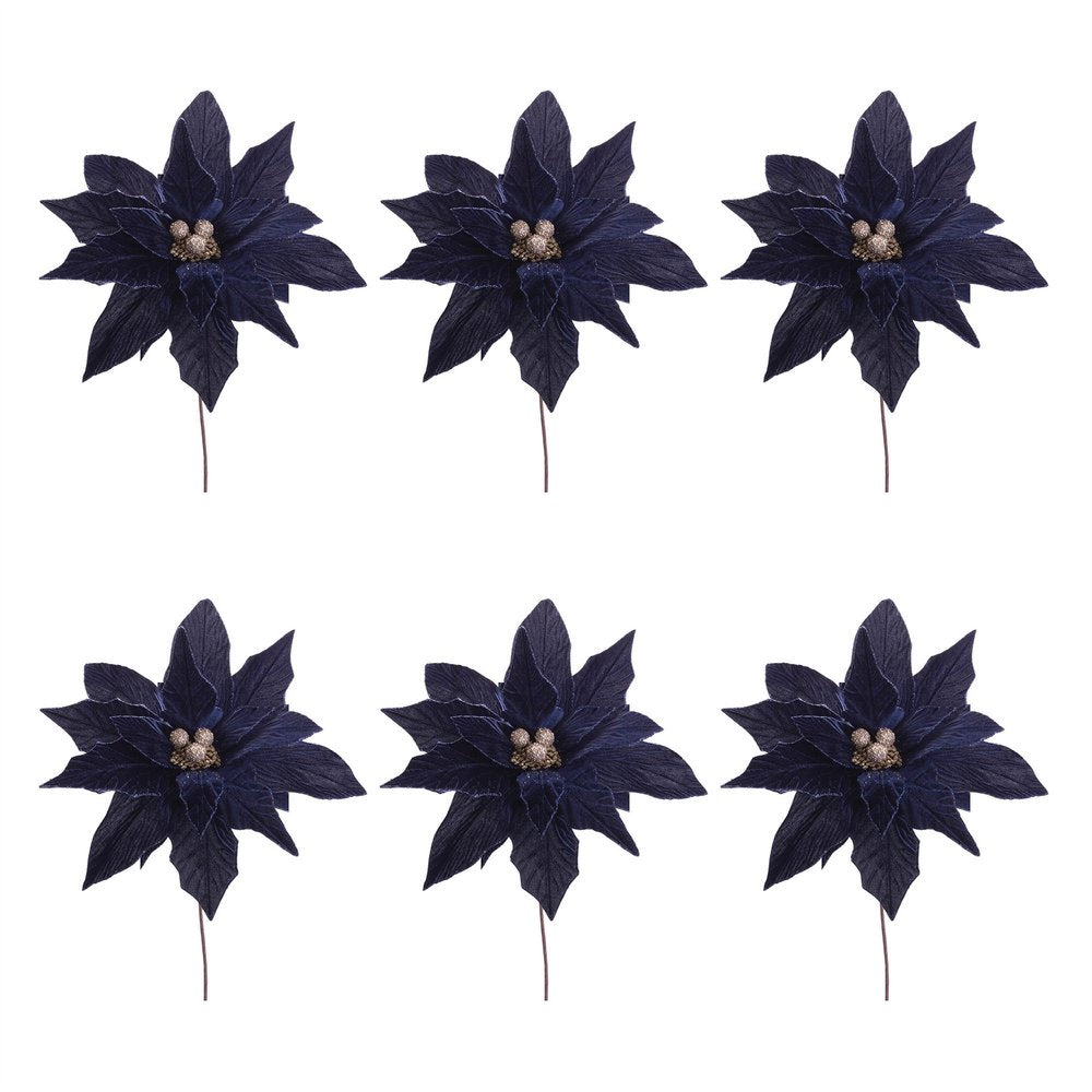 Set of Six 16" Navy Blue And Gold Artificial
