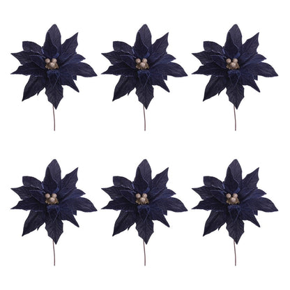 Set of Six 16" Navy Blue And Gold Artificial