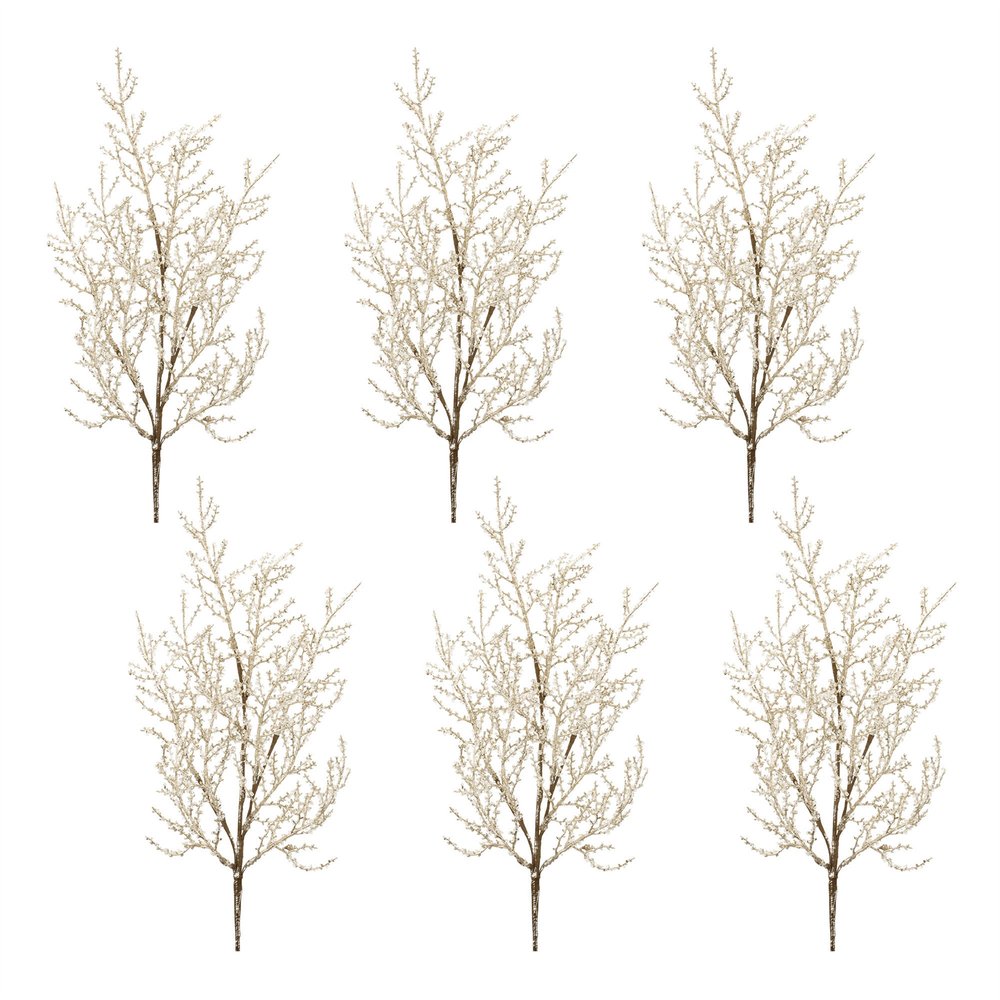Set of Six 10" Silver And Champagne Artificial Pine