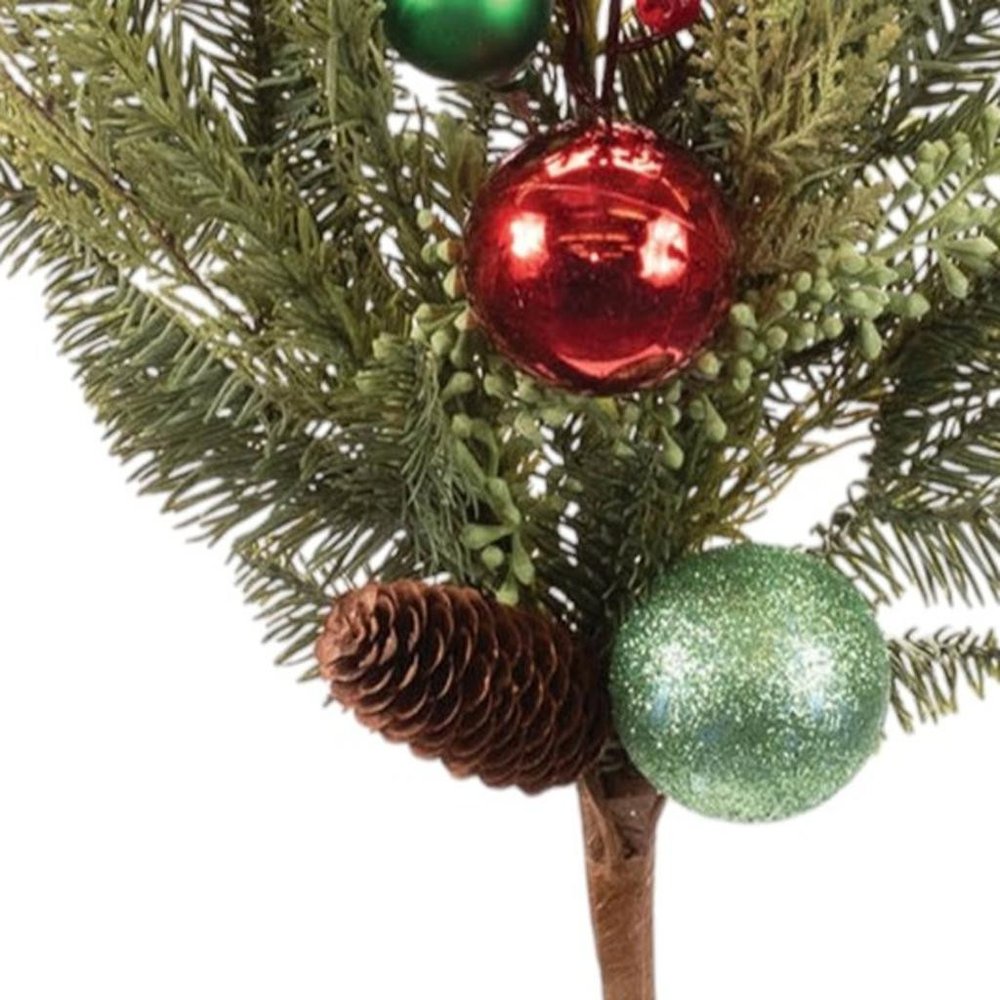 Set of Two 15" Green Brown And Red Artificial Pine