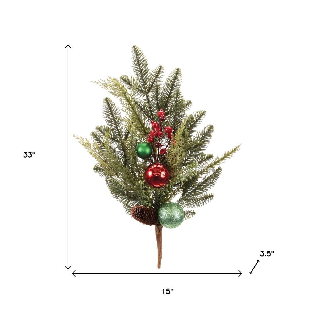 Set of Two 15" Green Brown And Red Artificial Pine