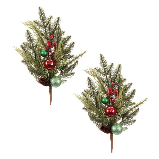 Set of Two 15" Green Brown And Red Artificial Pine