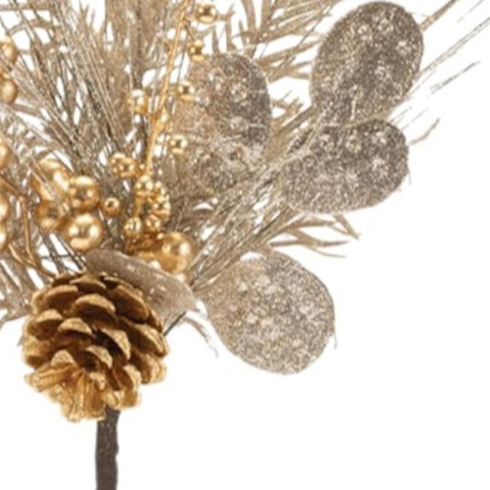 Set of Six 13" Silver Gold And Champagne Artificial Pine