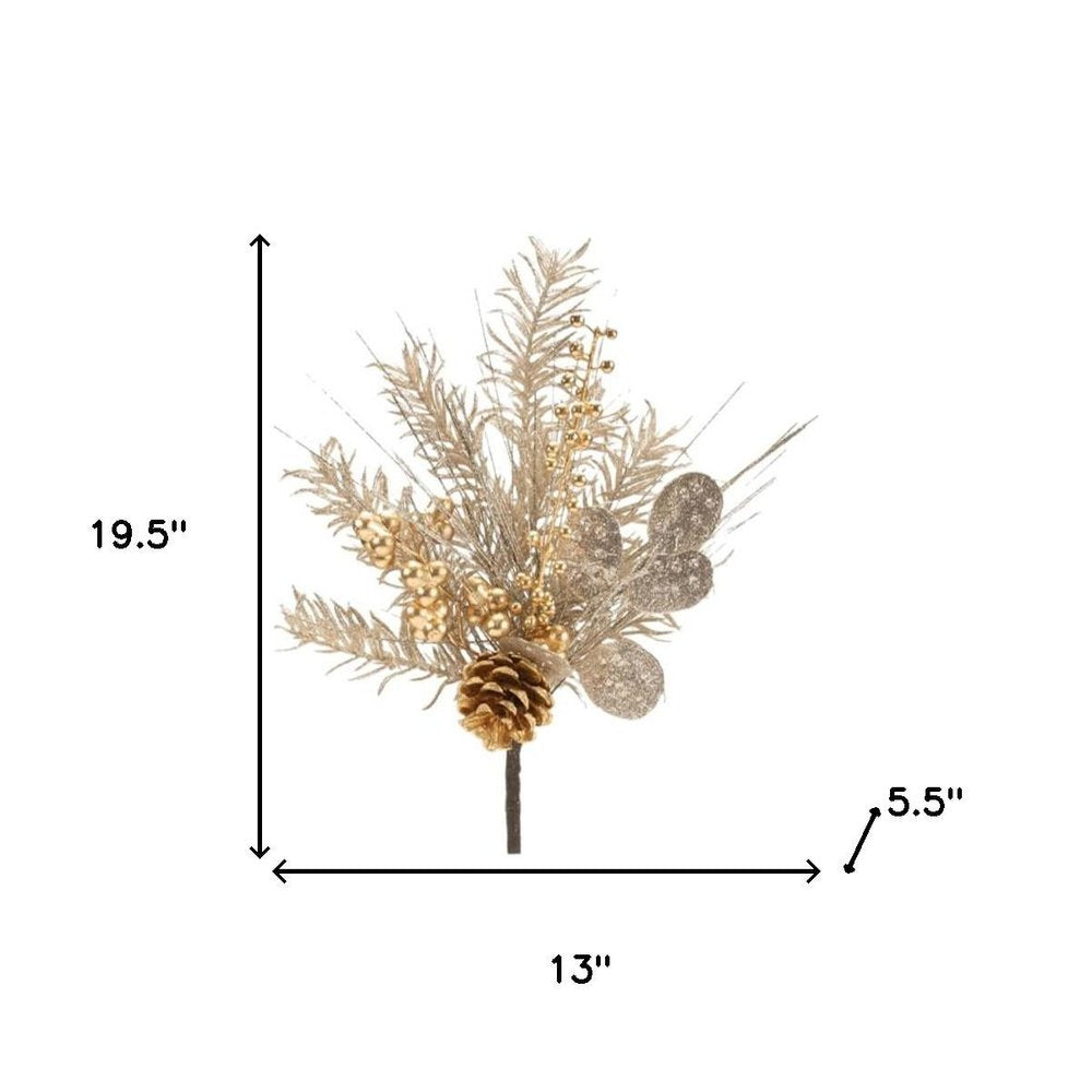 Set of Six 13" Silver Gold And Champagne Artificial Pine