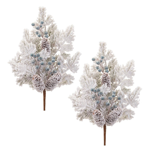 Set of Six 10" White Green And Brown Artificial Pine