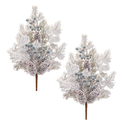 Set of Six 10" White Green And Brown Artificial Pine