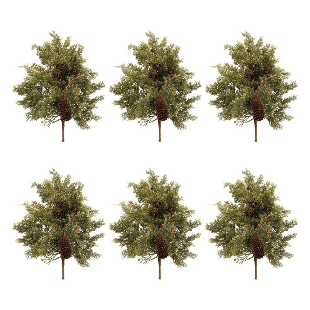 Set of Six 12" Green And Brown Artificial Pine