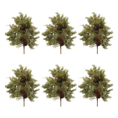 Set of Six 12" Green And Brown Artificial Pine