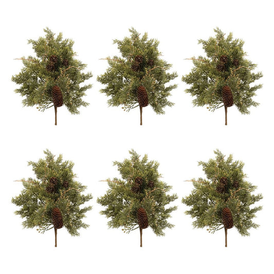 Set of Six 12" Green And Brown Artificial Pine