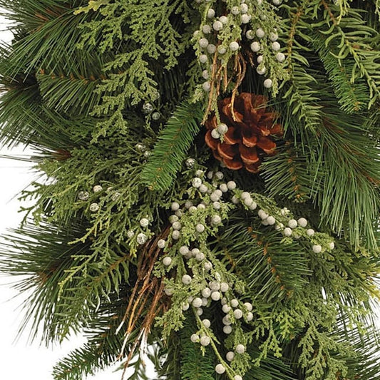 17" Brown And Green Winter Linear Juniper And Pinecone Wreath Wall Swag