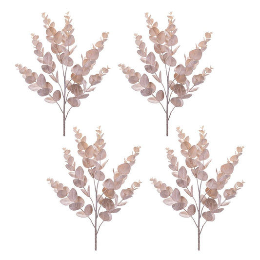 Set of Four 8" Beige And Brown Artificial Eucalyptus