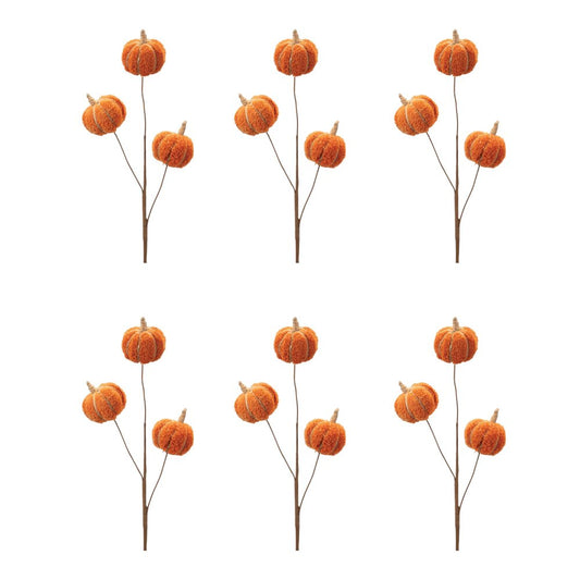 Set of Six Orange and Green Fall Mini Pumpkins Wreath Sprays