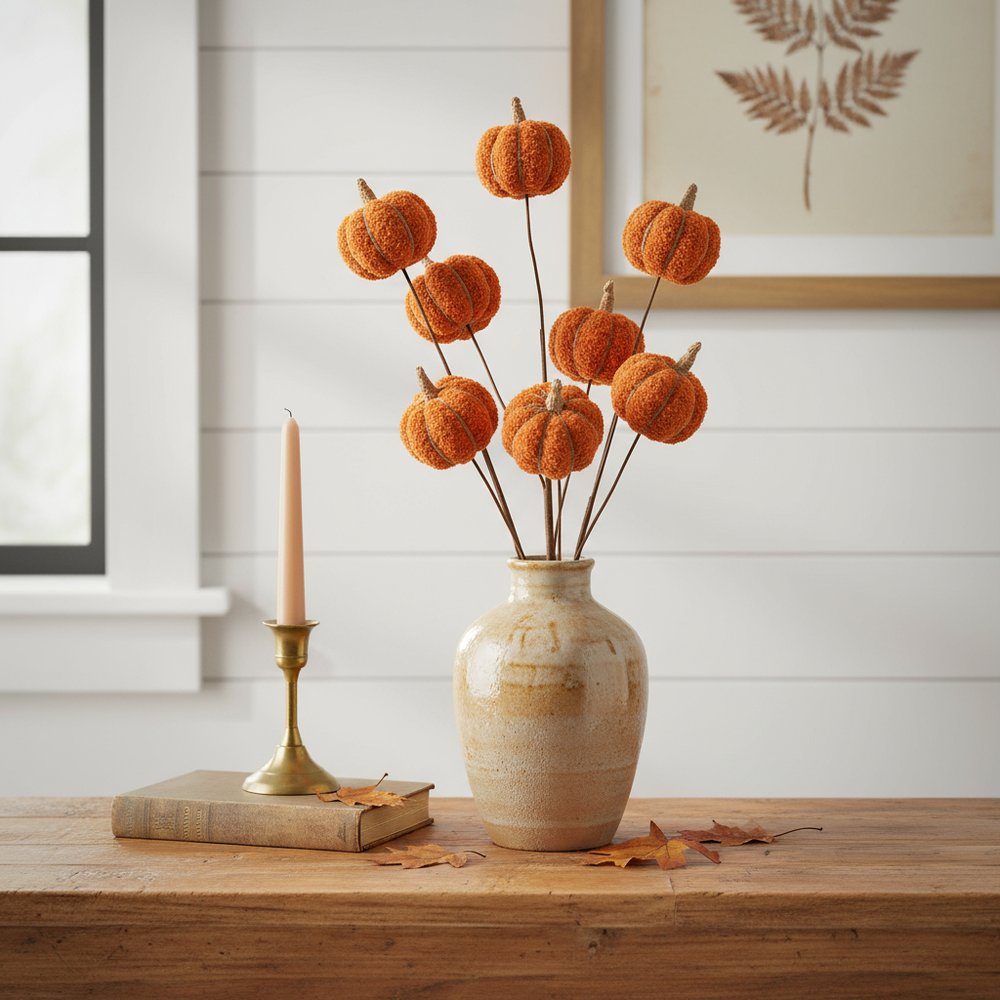 Set of Six Orange and Green Fall Mini Pumpkins Wreath Sprays