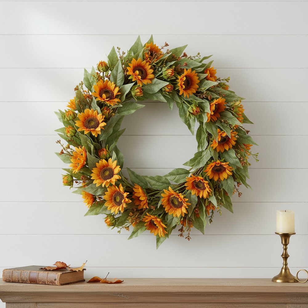Set of Twelve Yellow And Green Fall Sunflower Wreath Sprays