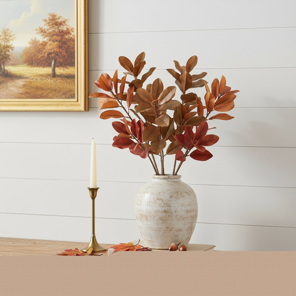 Set of Six Orange Red And Brown Fall Magnolia Leaf Wreath Sprays