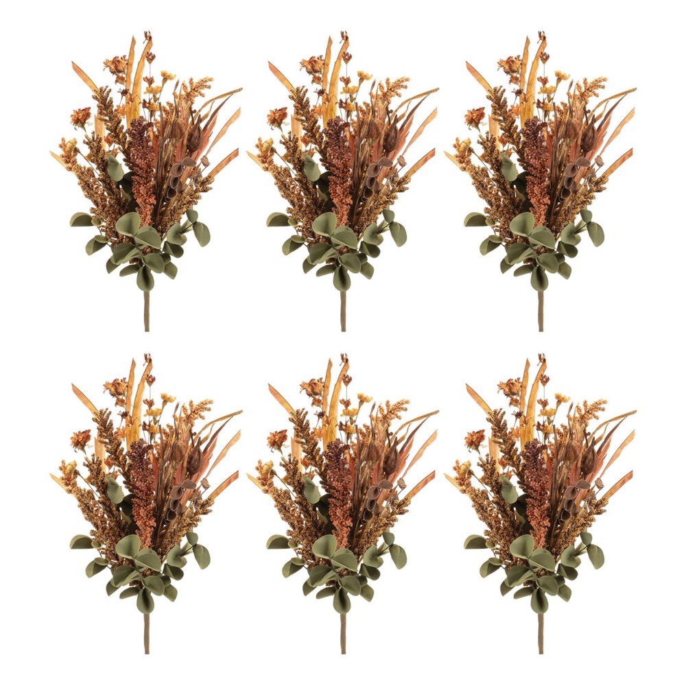 Set of Six 14" Orange Brown And Green Artificial Foliage