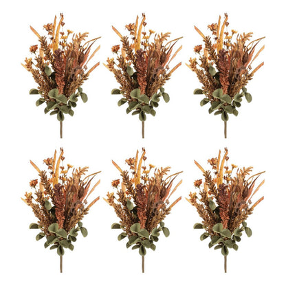 Set of Six 14" Orange Brown And Green Artificial Foliage
