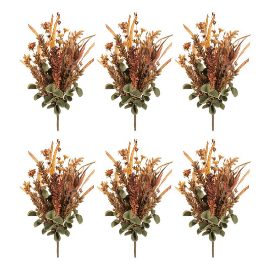 Set of Six 14" Orange Brown And Green Artificial Foliage