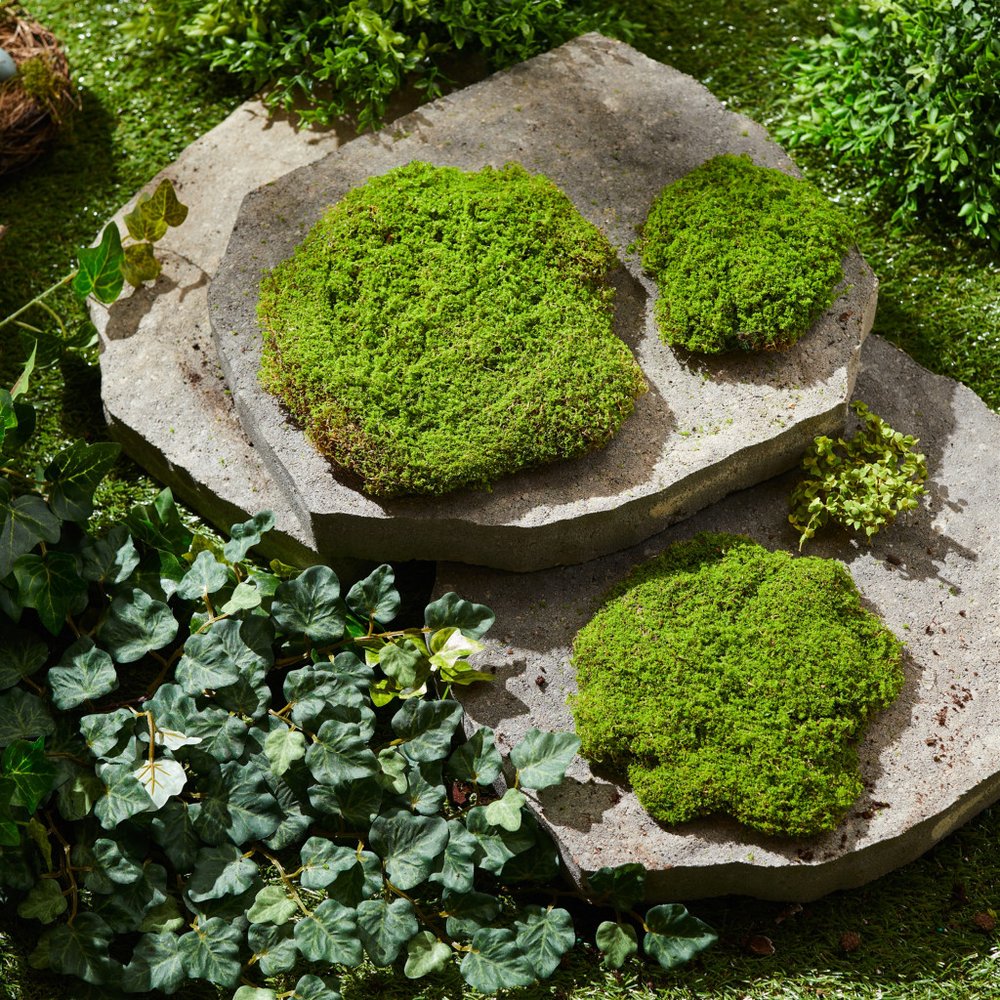 Set of Three 6" Green And Brown Artificial Moss