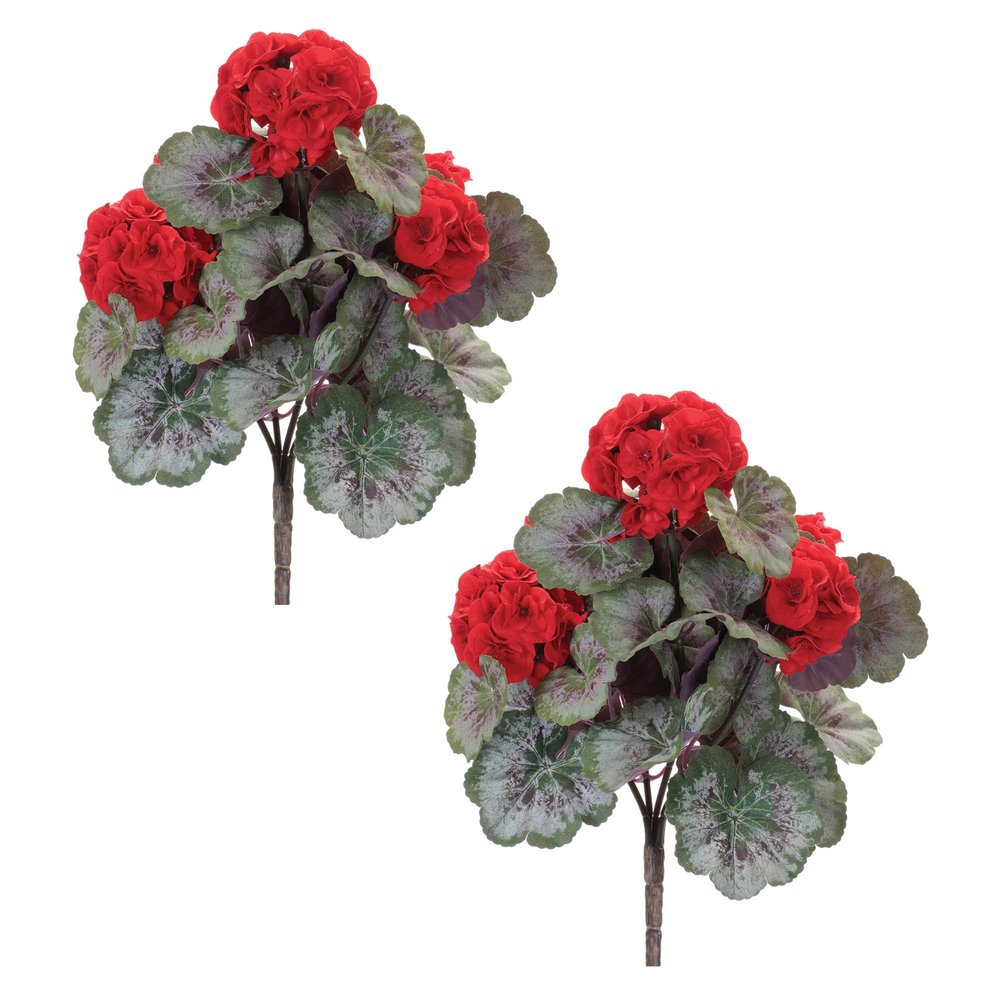 Set of Two 18" Red And Green Artificial Flowering