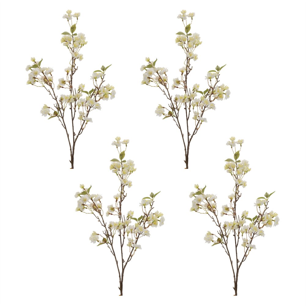 Set of Four 8" White Ivory And Green Artificial Flowering