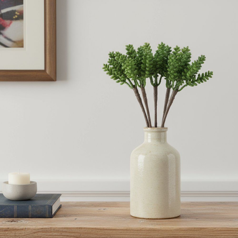 Set of Six 8" Green And Brown Artificial Succulent