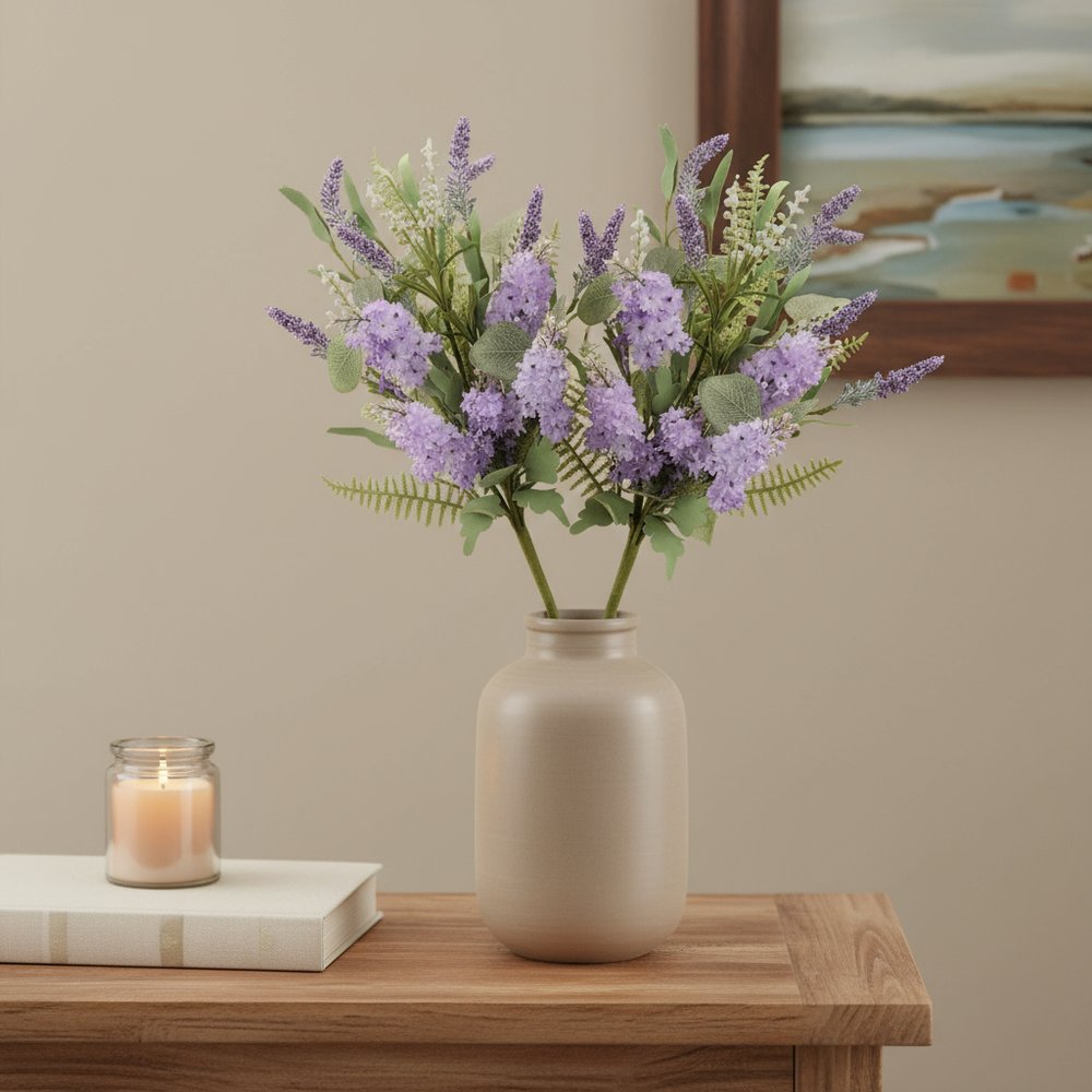 Set of Two 23" Purple And Green Artificial Flowering