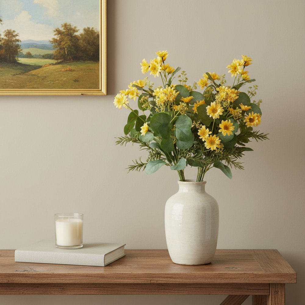 Set of Two 25" White Yellow And Green Artificial Flowering