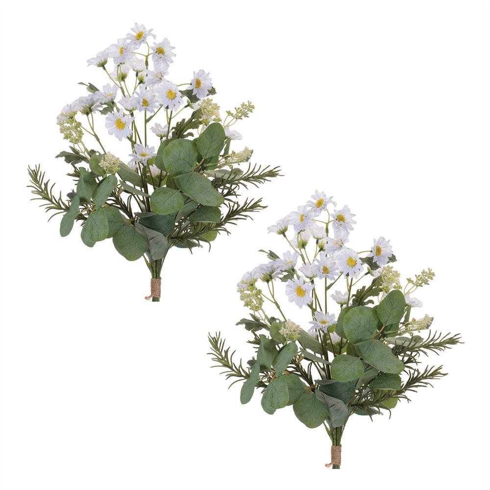 Set of Two 24" White Yellow And Green Artificial Flowering