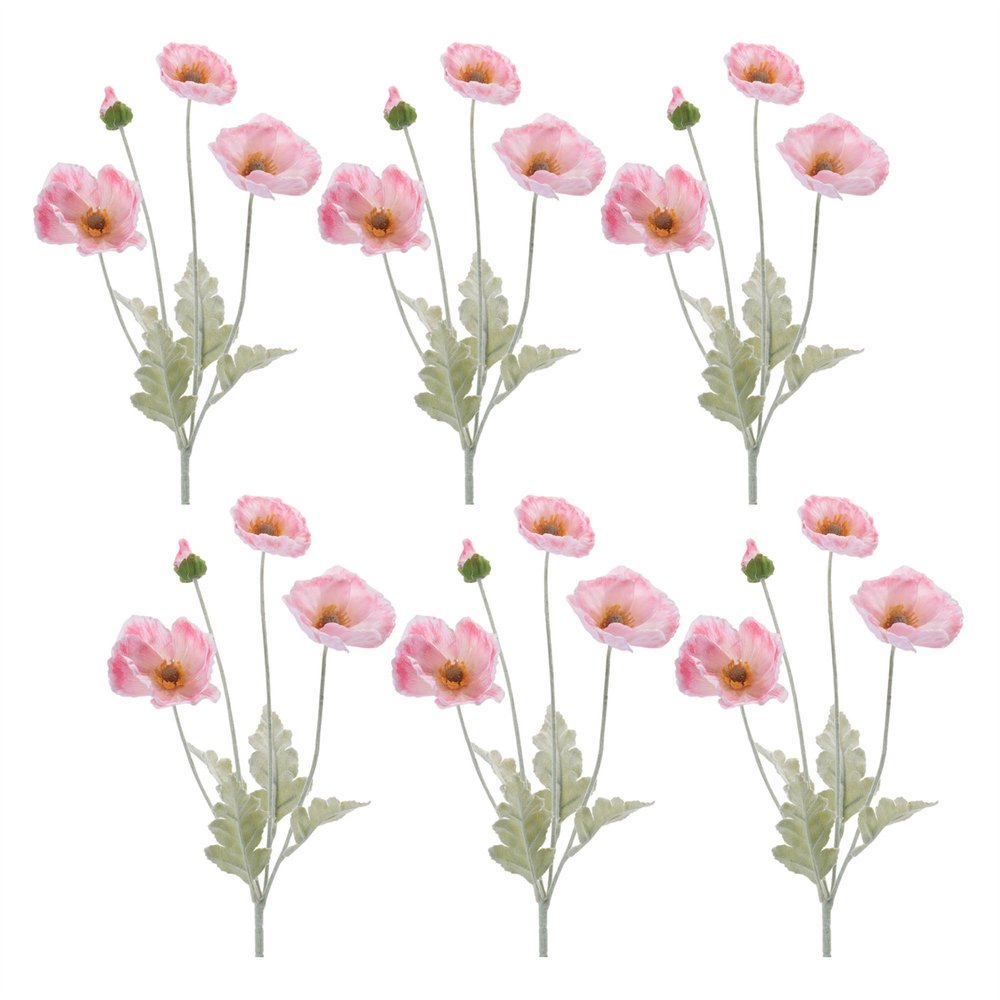 Set of Six 25" Pink And Green Artificial Flowering