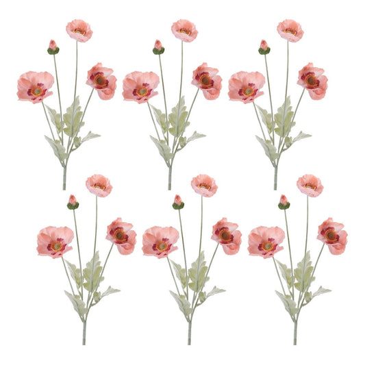 Set of Six 25" Pink And Green Artificial Flowering