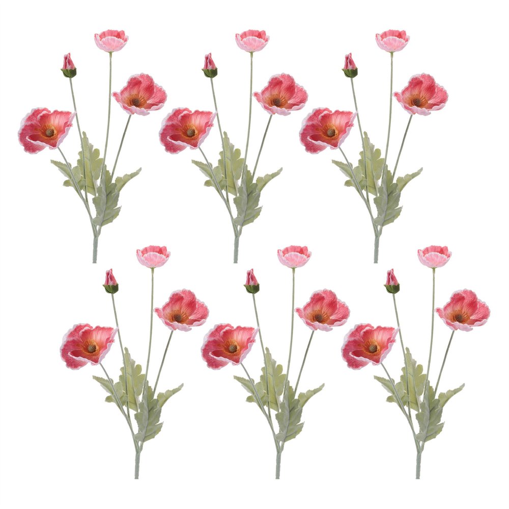 Set of Six 25" Red And Green Artificial Flowering