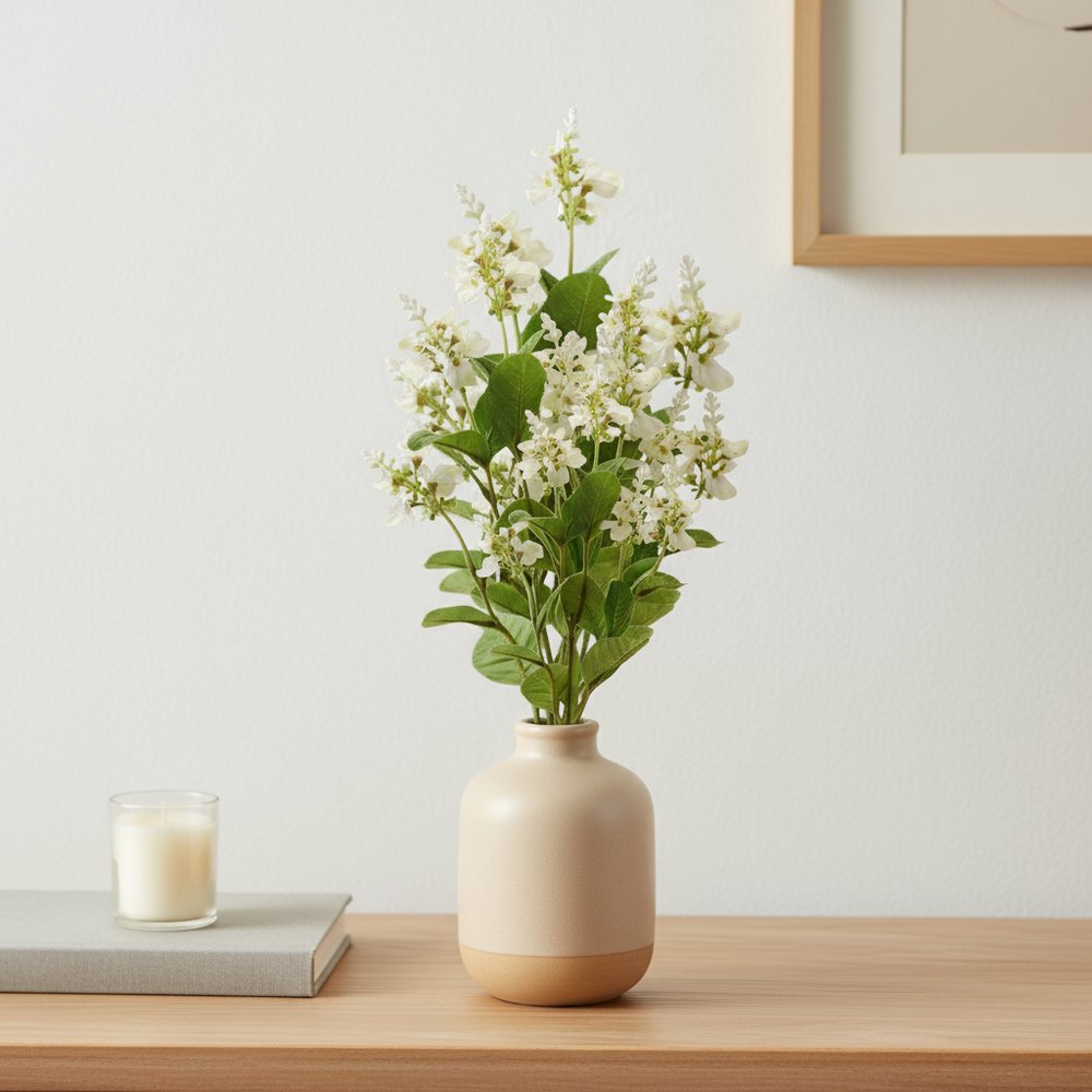 Set of Six 27" White And Green Artificial Flowering