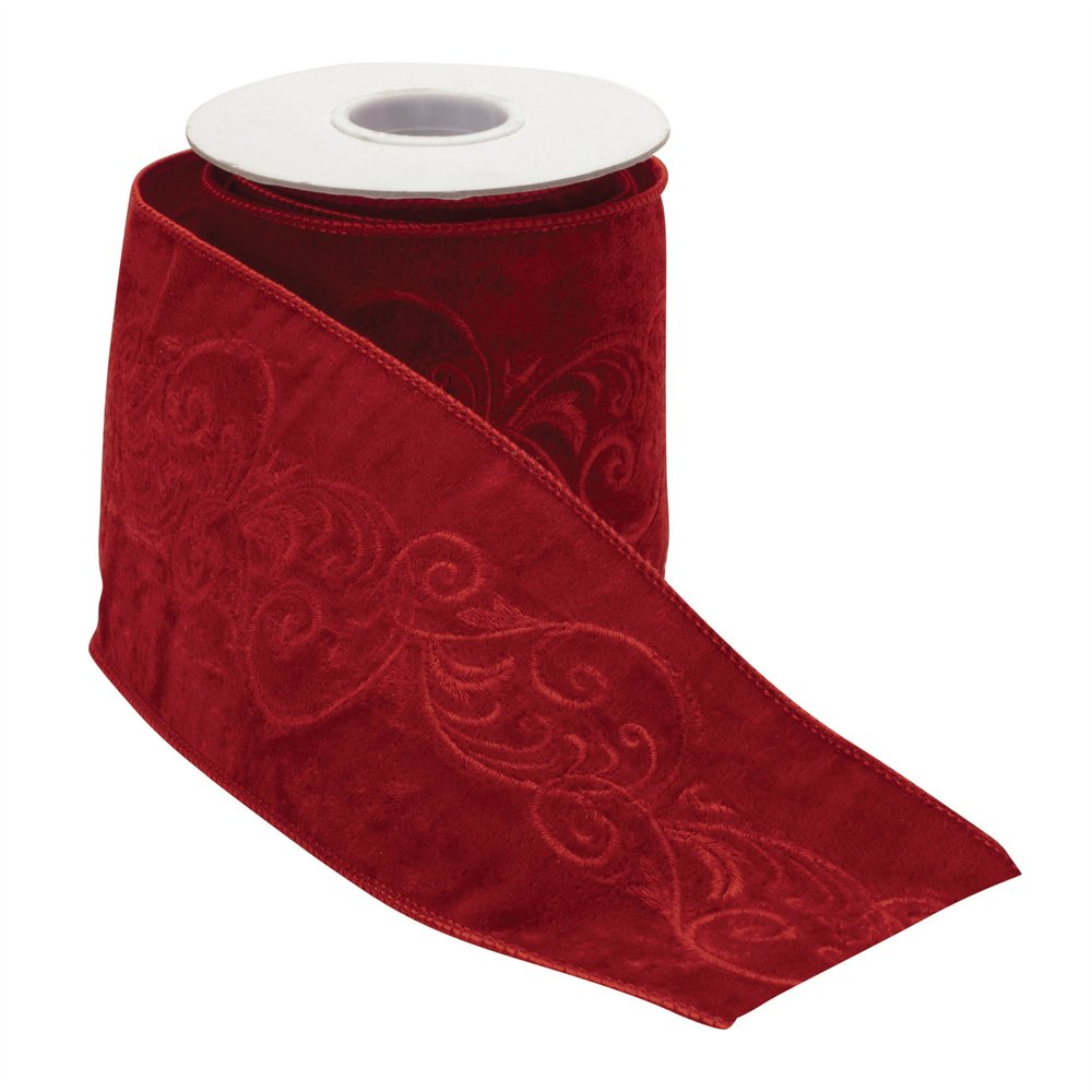 Ornate Embroidered Wired Ribbon 4" x 5 Yds. Shatterproof Ribbon